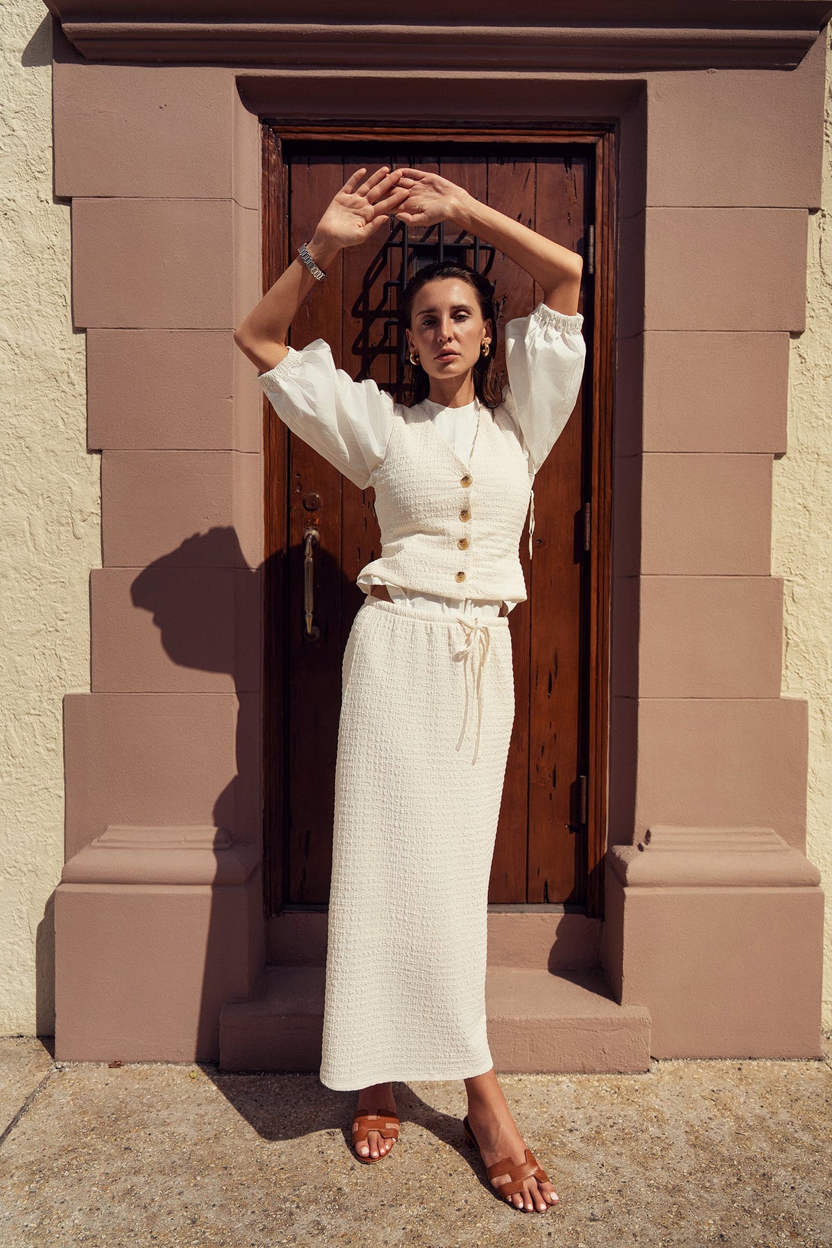 CRINKLE CREAM SKIRT by profile-nyc