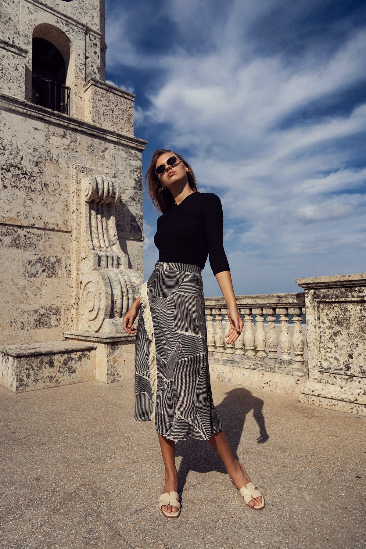 FAUX WRAP FRINGE SKIRT by profile-nyc