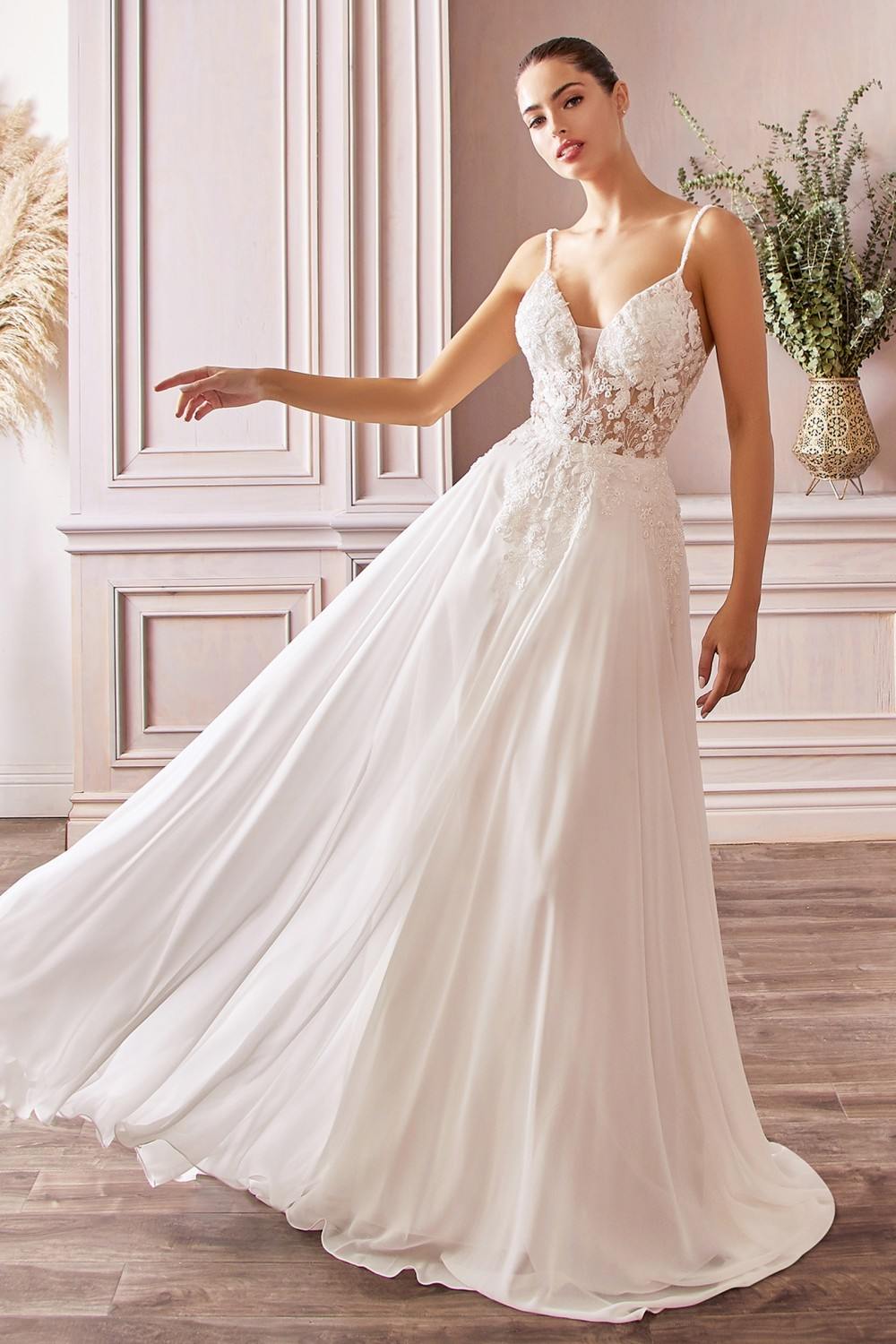 Cinderella Divine TY11 A-Line Chiffon Gown Beaded Embellished Floral Bodice Applique by DiscountDressShop