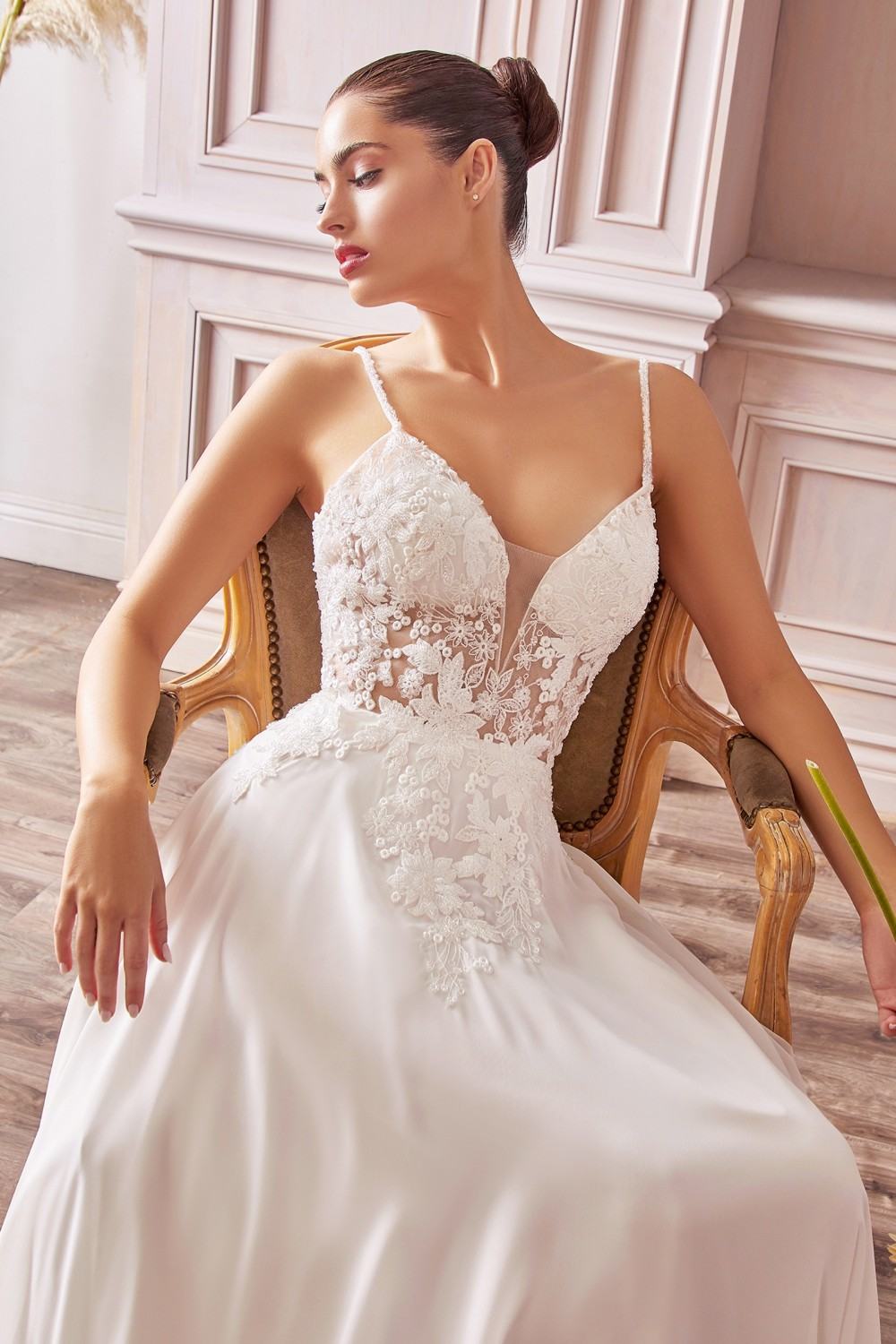 Cinderella Divine TY11 A-Line Chiffon Gown Beaded Embellished Floral Bodice Applique by DiscountDressShop