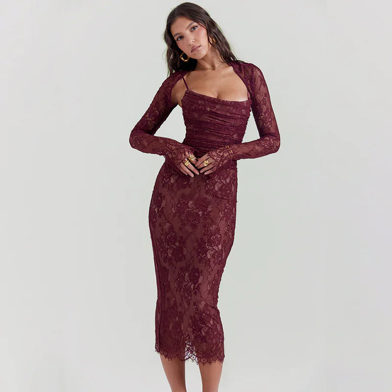 Elegant Red Spaghetti Strap Party Dress by Trendy Attic Store01