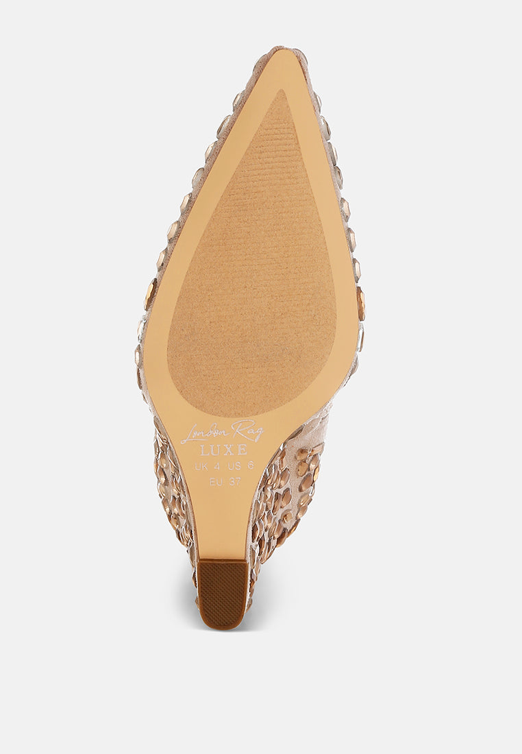 Trend Titan Diamante Slim Wedge Heel Boots by London Rag