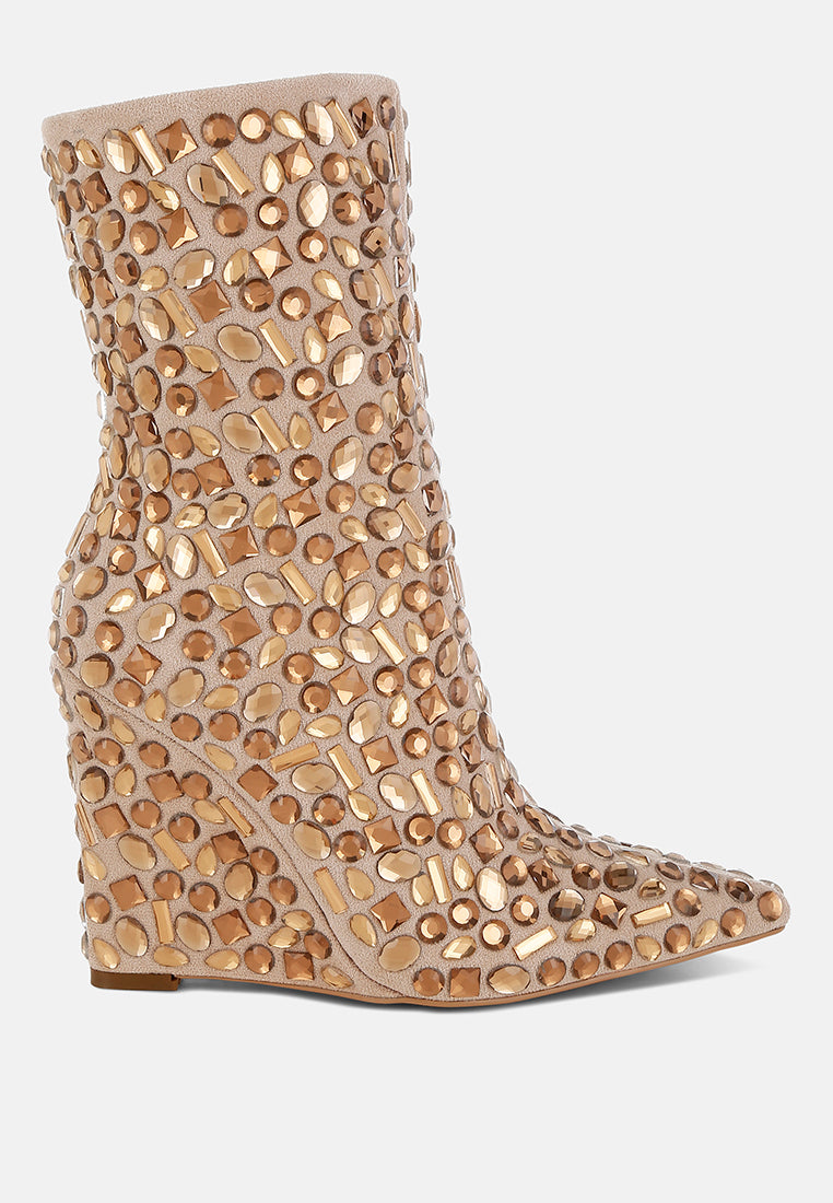 Trend Titan Diamante Slim Wedge Heel Boots by London Rag