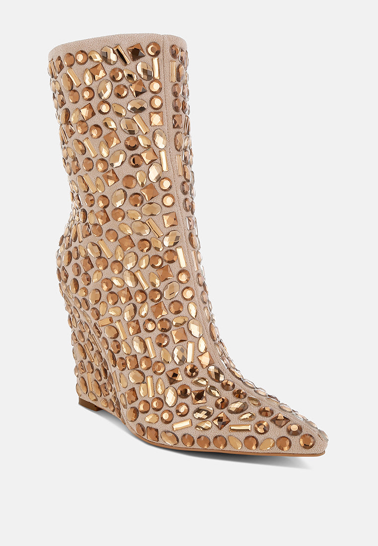 Trend Titan Diamante Slim Wedge Heel Boots by London Rag