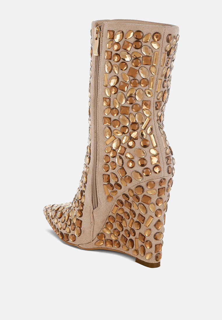 Trend Titan Diamante Slim Wedge Heel Boots by London Rag