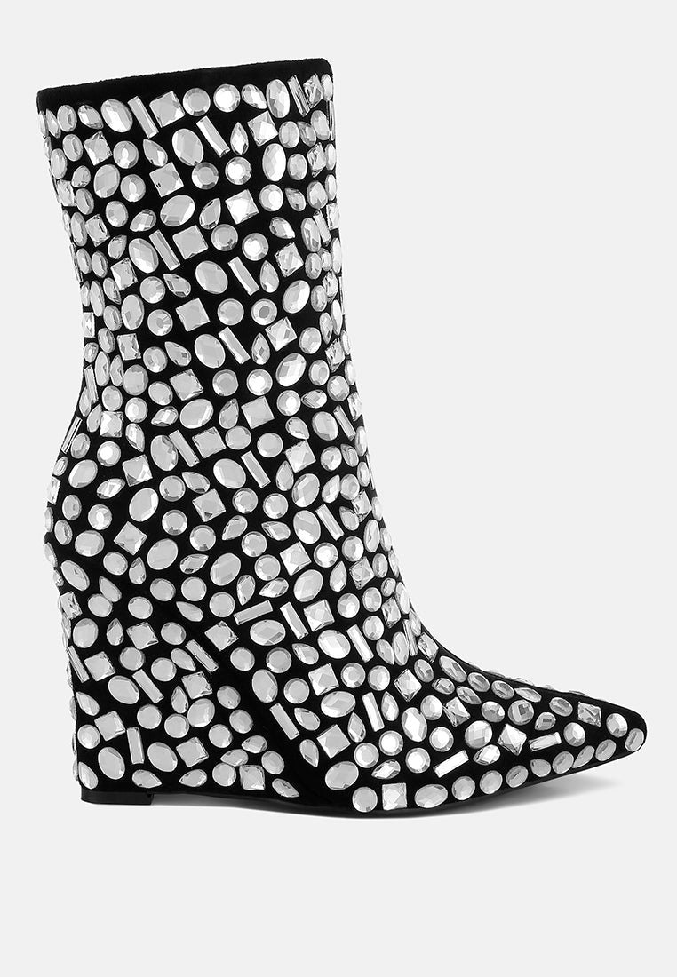 Trend Titan Diamante Slim Wedge Heel Boots by London Rag