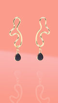 Abstract Wiggle Gold Plated Hoop Black Glass Charm by Tribeandtemple