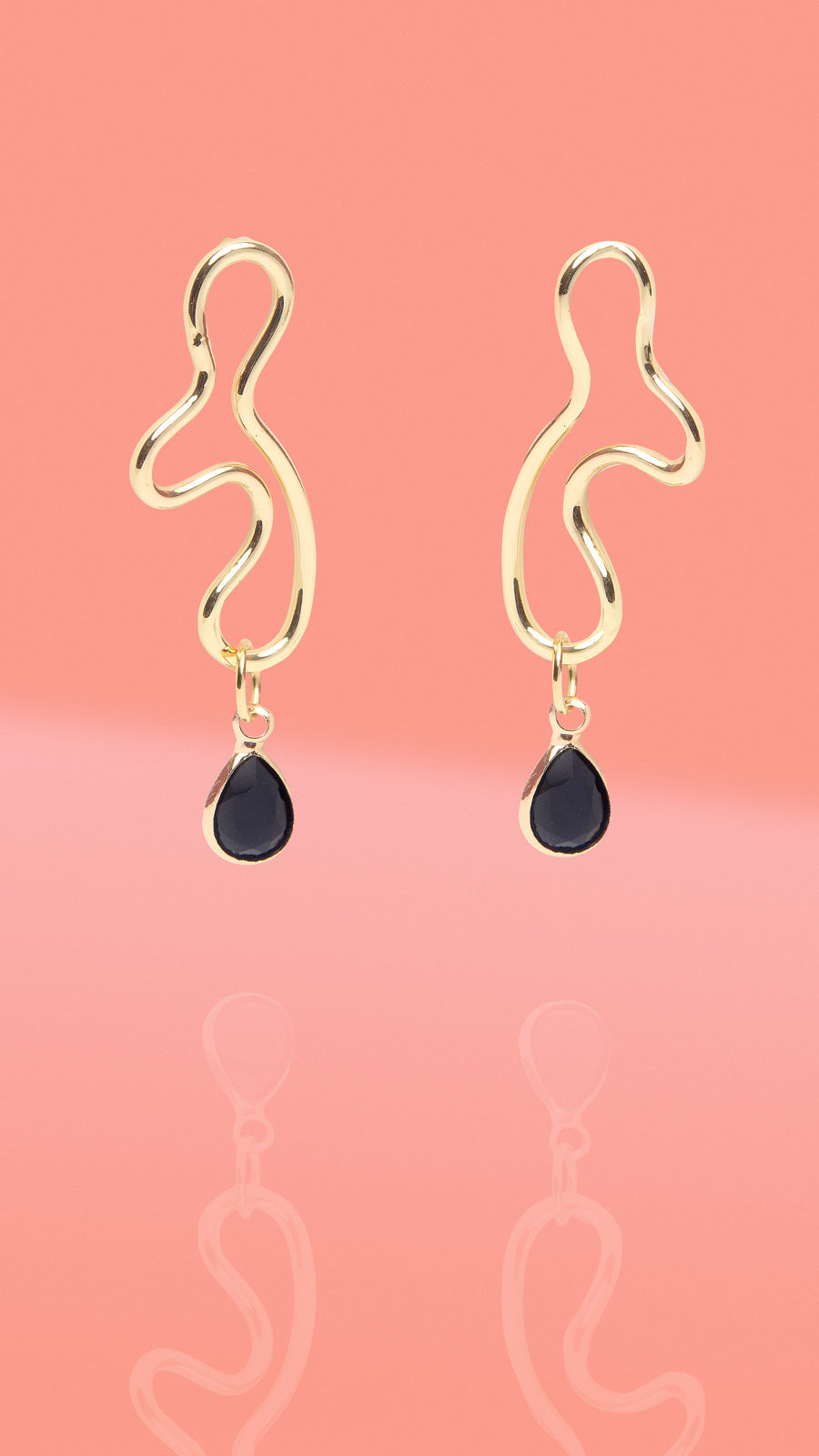 Abstract Wiggle Gold Plated Hoop Black Glass Charm by Tribeandtemple