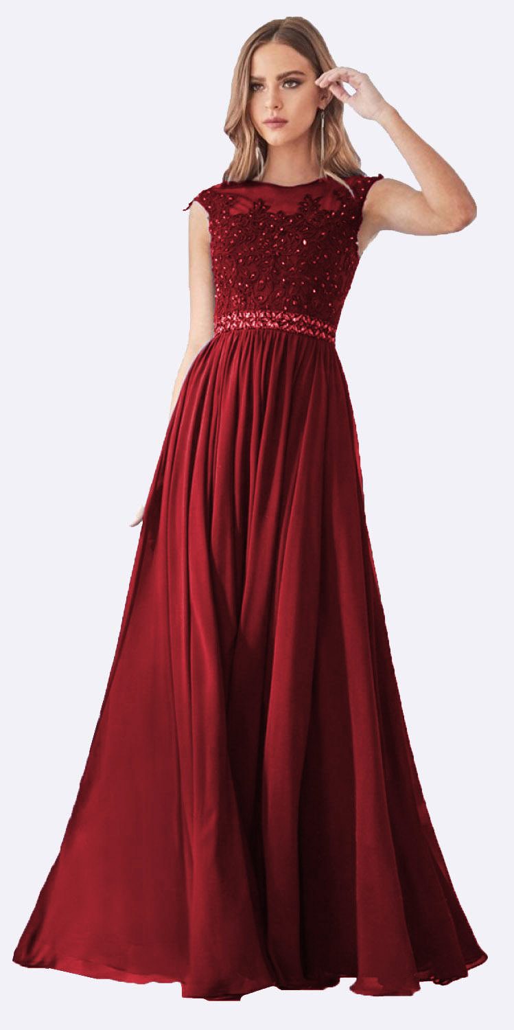 CLEARANCE - Cinderella Divine UJ0011 Cap Sleeved Long Dress (Size S) by DiscountDressShop