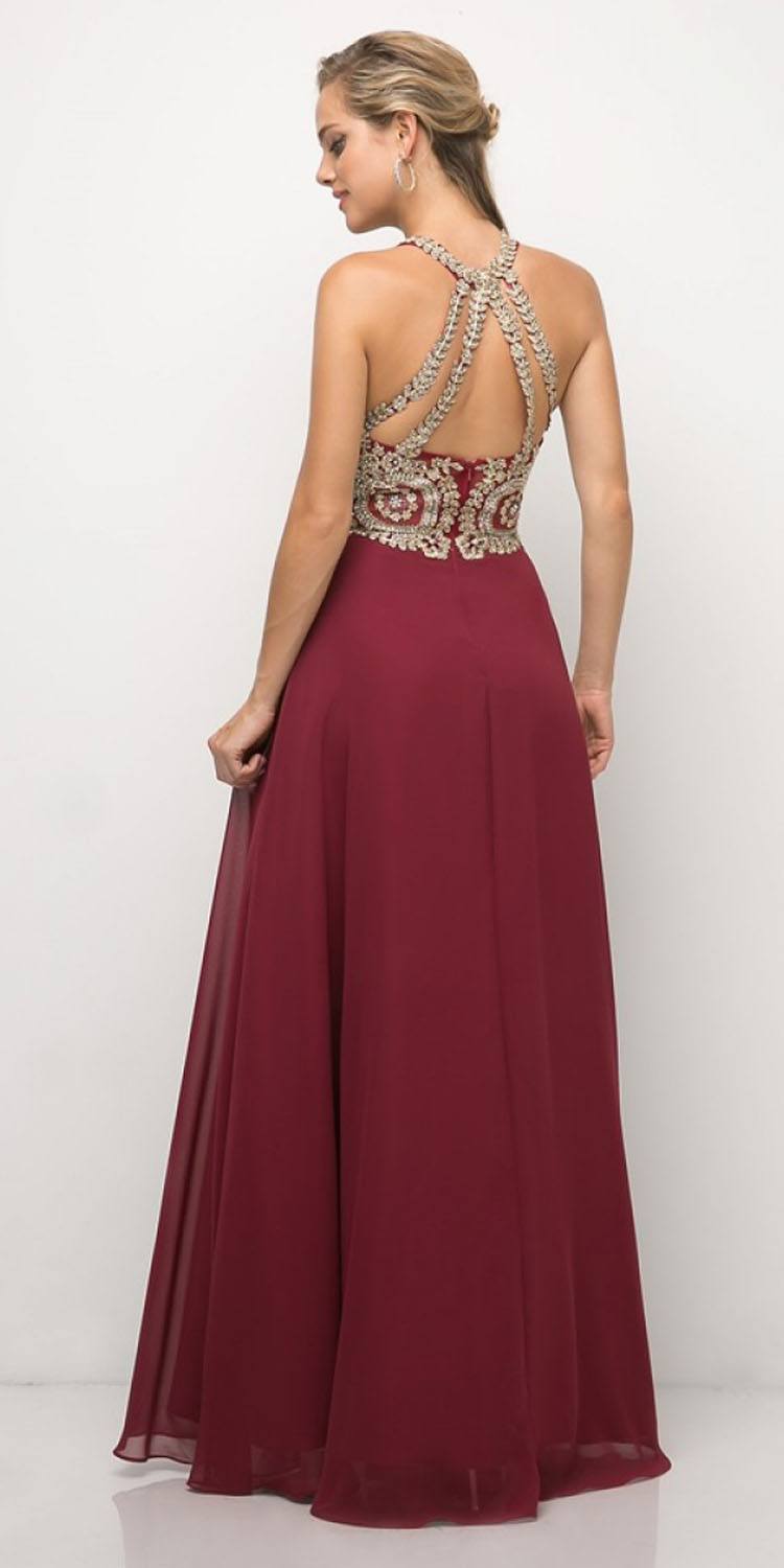 Cinderella Divine UJ0120 A-Line Chiffon Dress Halter Lace Applique Bodice by DiscountDressShop