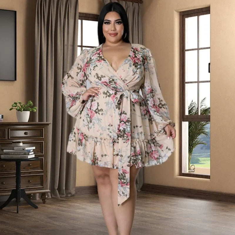 Plus Size Women's Floral Print Chiffon V-Neck Dress by Trendy Attic Store01