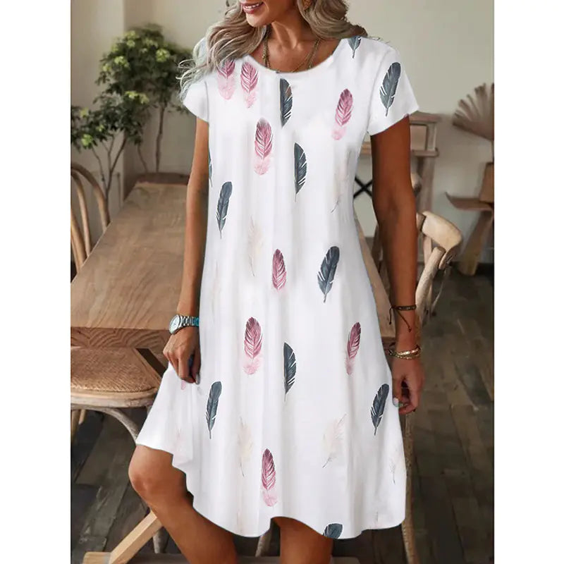 Loose Fit Printed Short Sleeve Dress by Trendy Attic Store01