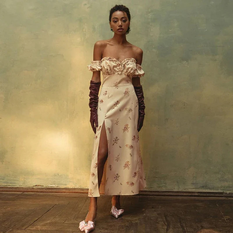 Summer Floral Off Shoulder Puff Sleeve Maxi Dress by nowadaysfashion
