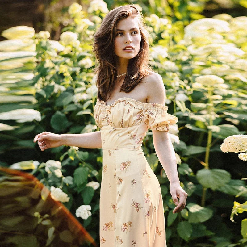 Summer Floral Off Shoulder Puff Sleeve Maxi Dress by nowadaysfashion