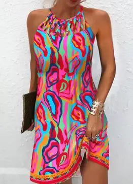 Women's Printed Sleeveless Hollow Dress by Trendy Attic Store01