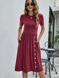 Solid Color Button Pocket Casual Women's Dress by Trendy Attic Store01