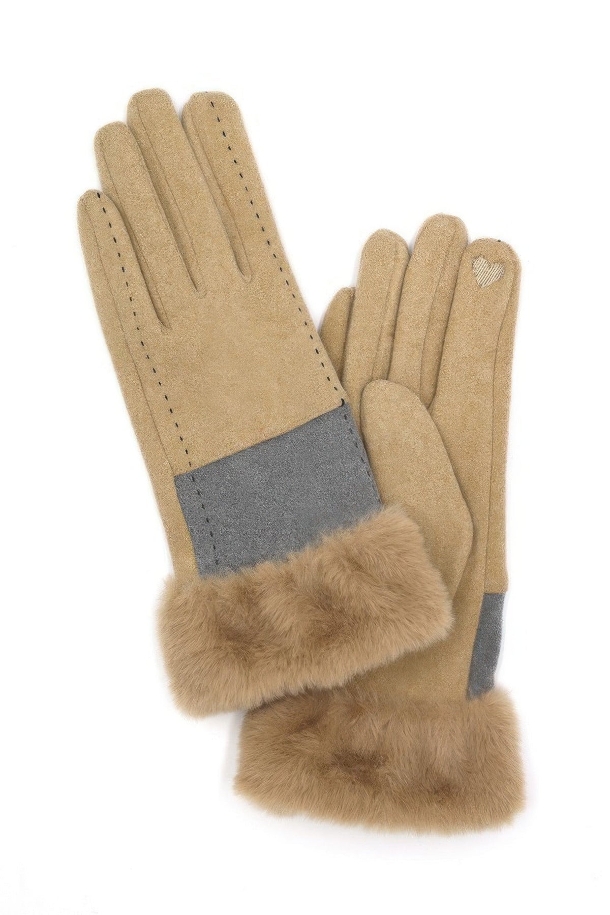 Two Tone And Stitch Lines Fauxfur Smarttouchgloves by It's a Girly Place