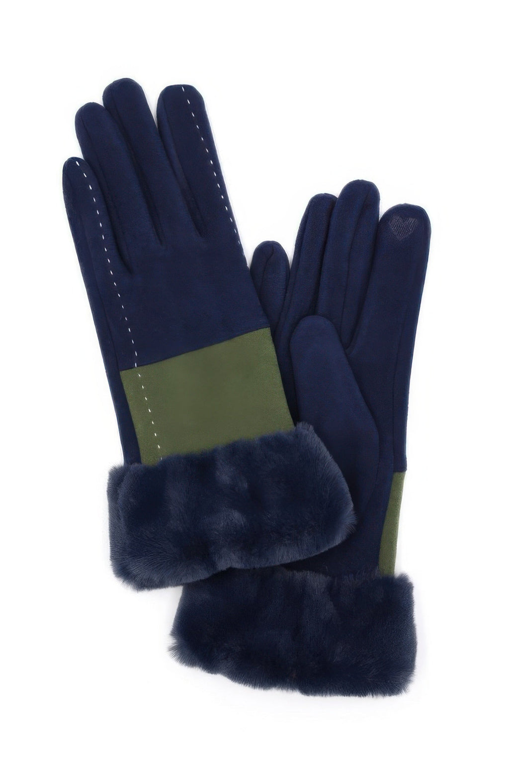 Two Tone And Stitch Lines Fauxfur Smarttouchgloves by Tigbul's Variety Fashion Shop