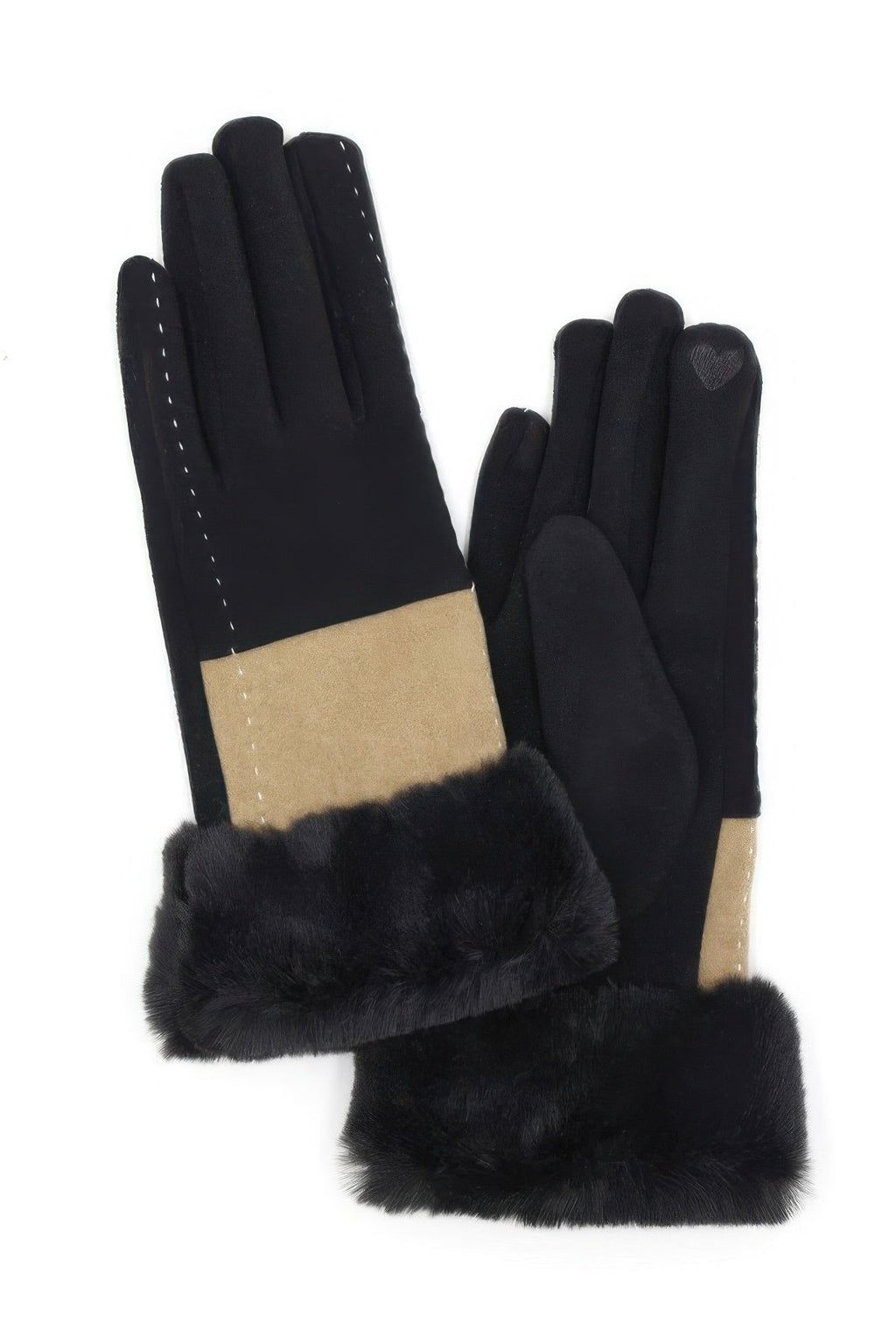 Two Tone And Stitch Lines Fauxfur Smarttouchgloves by It's a Girly Place