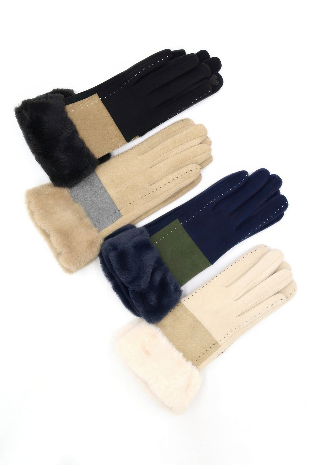 Two Tone And Stitch Lines Fauxfur Smarttouchgloves by It's a Girly Place