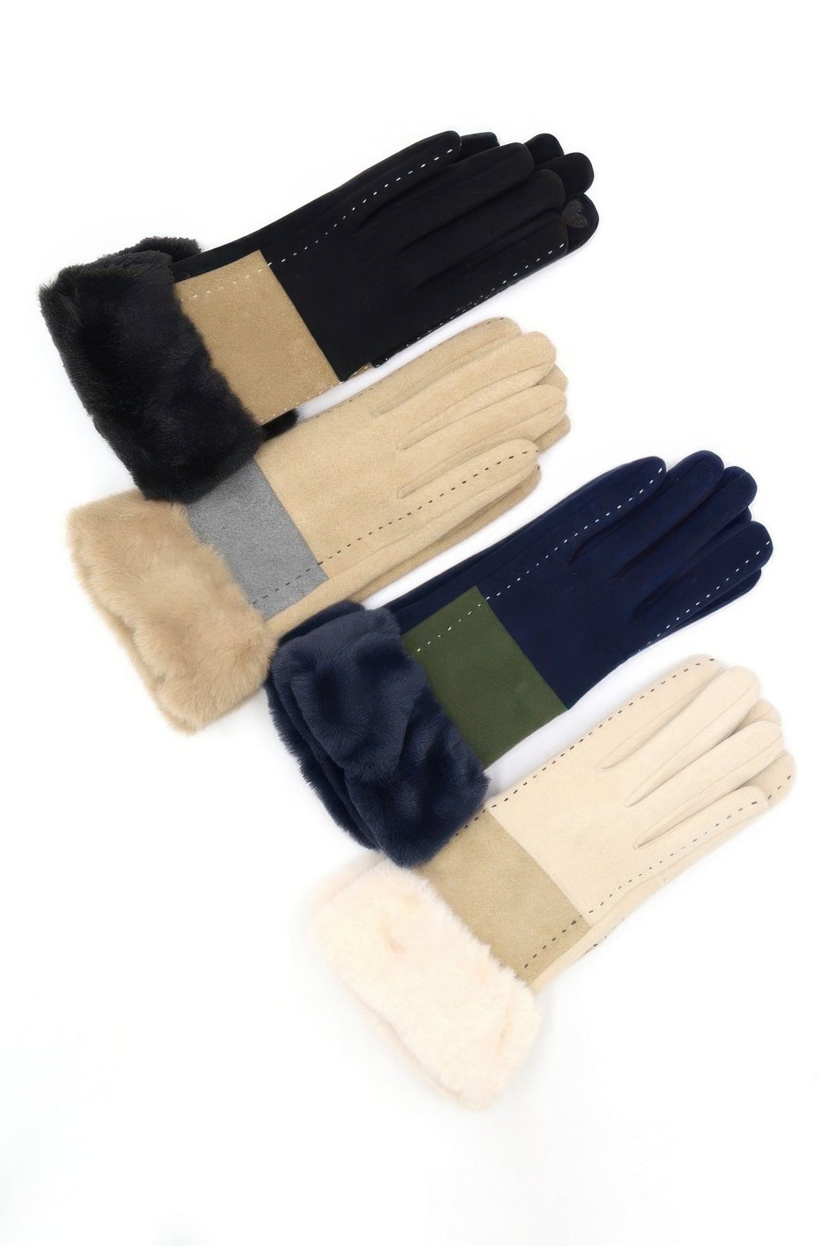 Two Tone And Stitch Lines Fauxfur Smarttouchgloves by It's a Girly Place