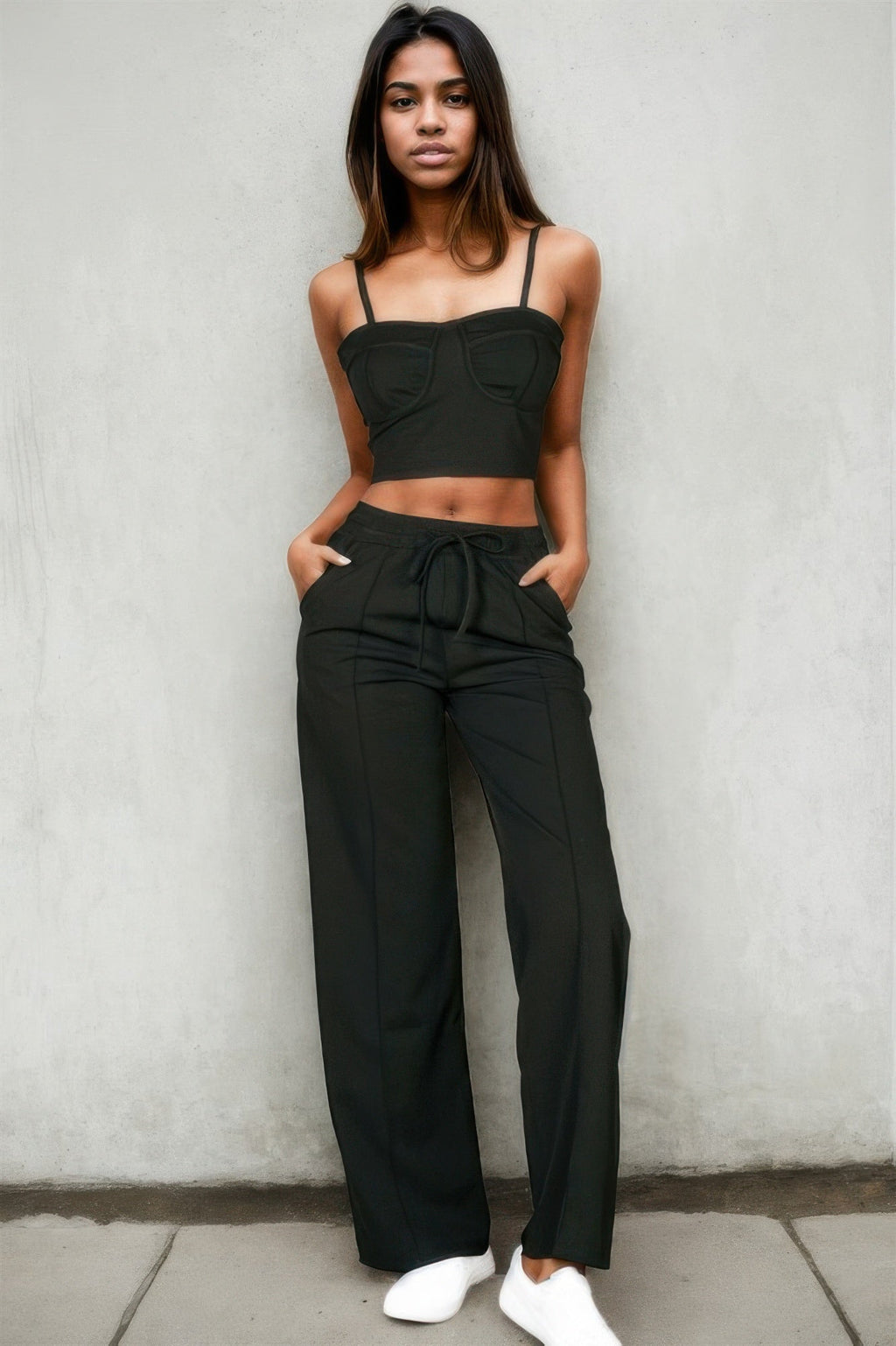 Bustier Crop Cami Top & Slant Pocket Straight Pants by It's a Girly Place