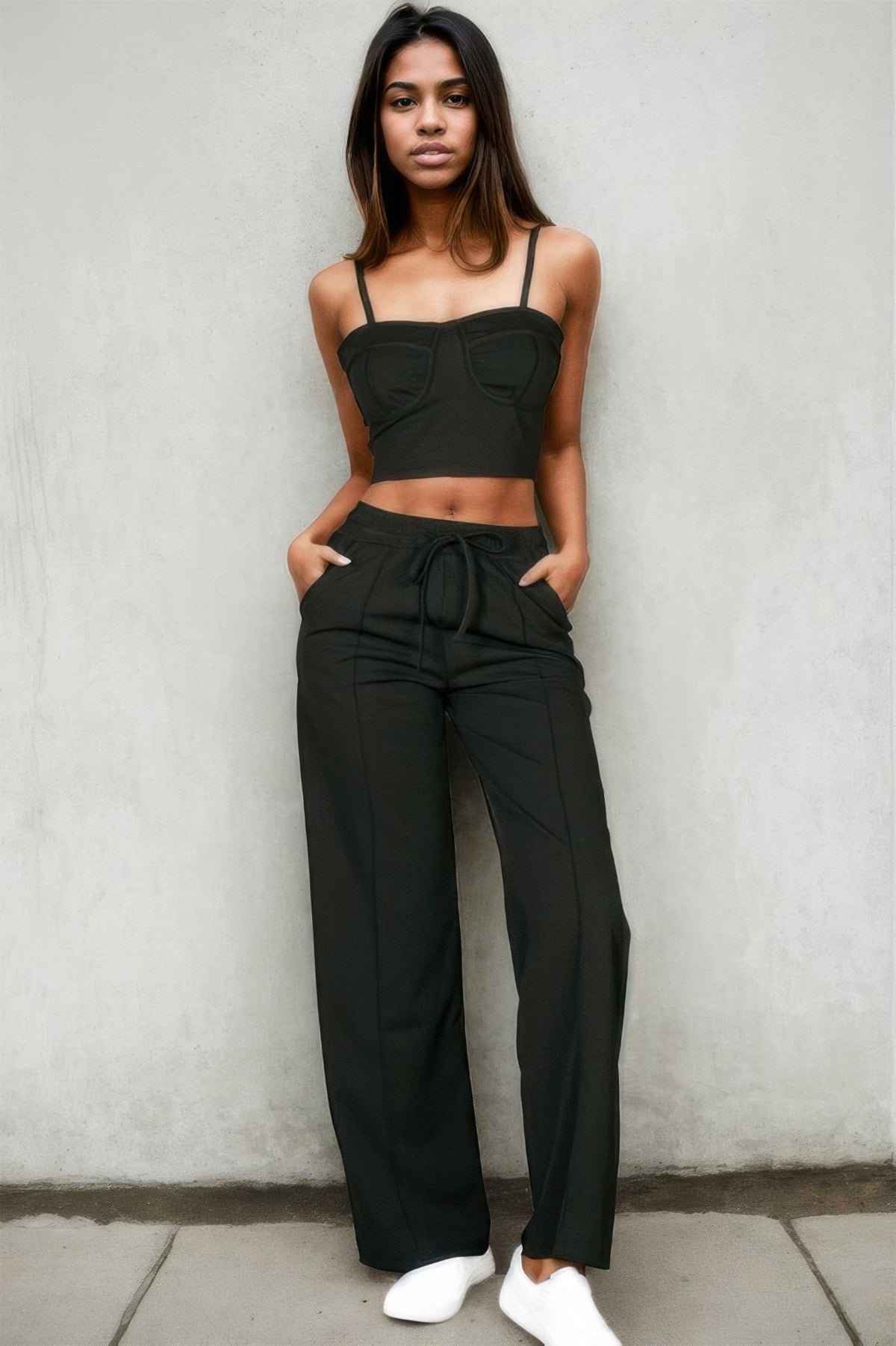 Bustier Crop Cami Top & Slant Pocket Straight Pants by It's a Girly Place