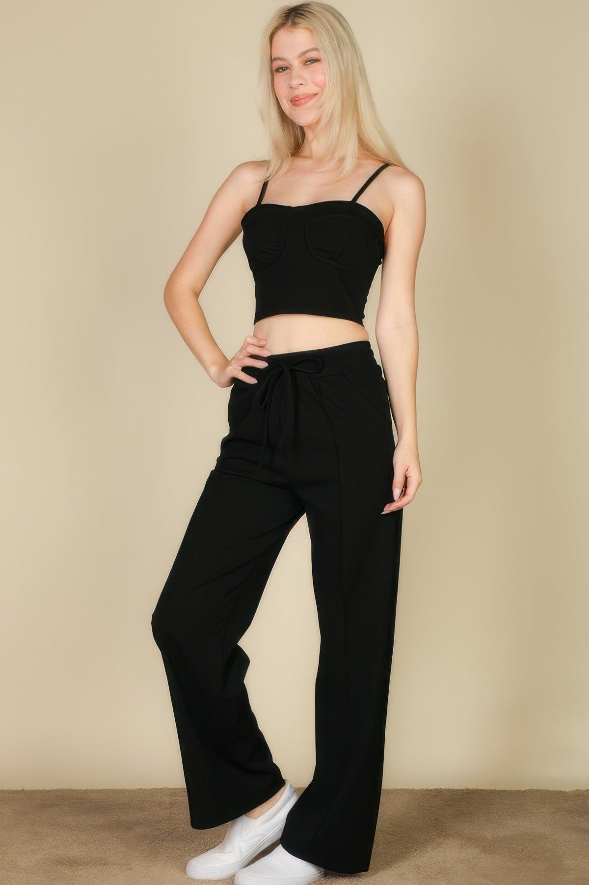 Bustier Crop Cami Top & Slant Pocket Straight Pants by It's a Girly Place