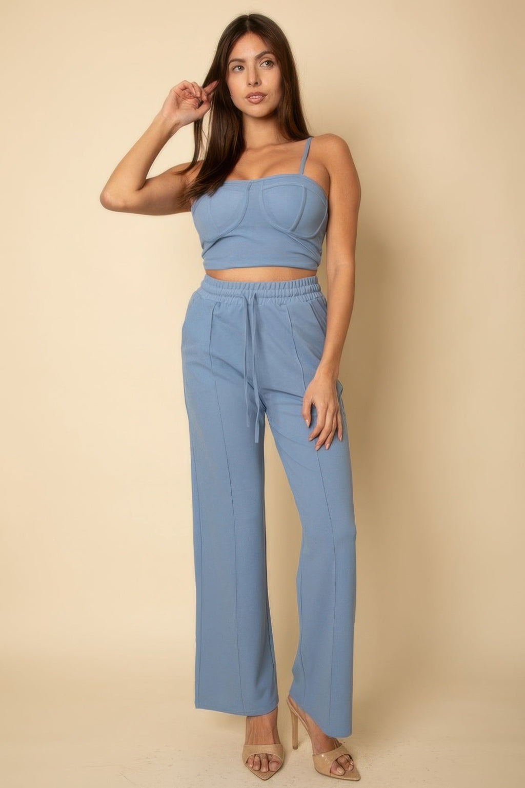 Bustier Crop Cami Top & Slant Pocket Straight Pants by It's a Girly Place