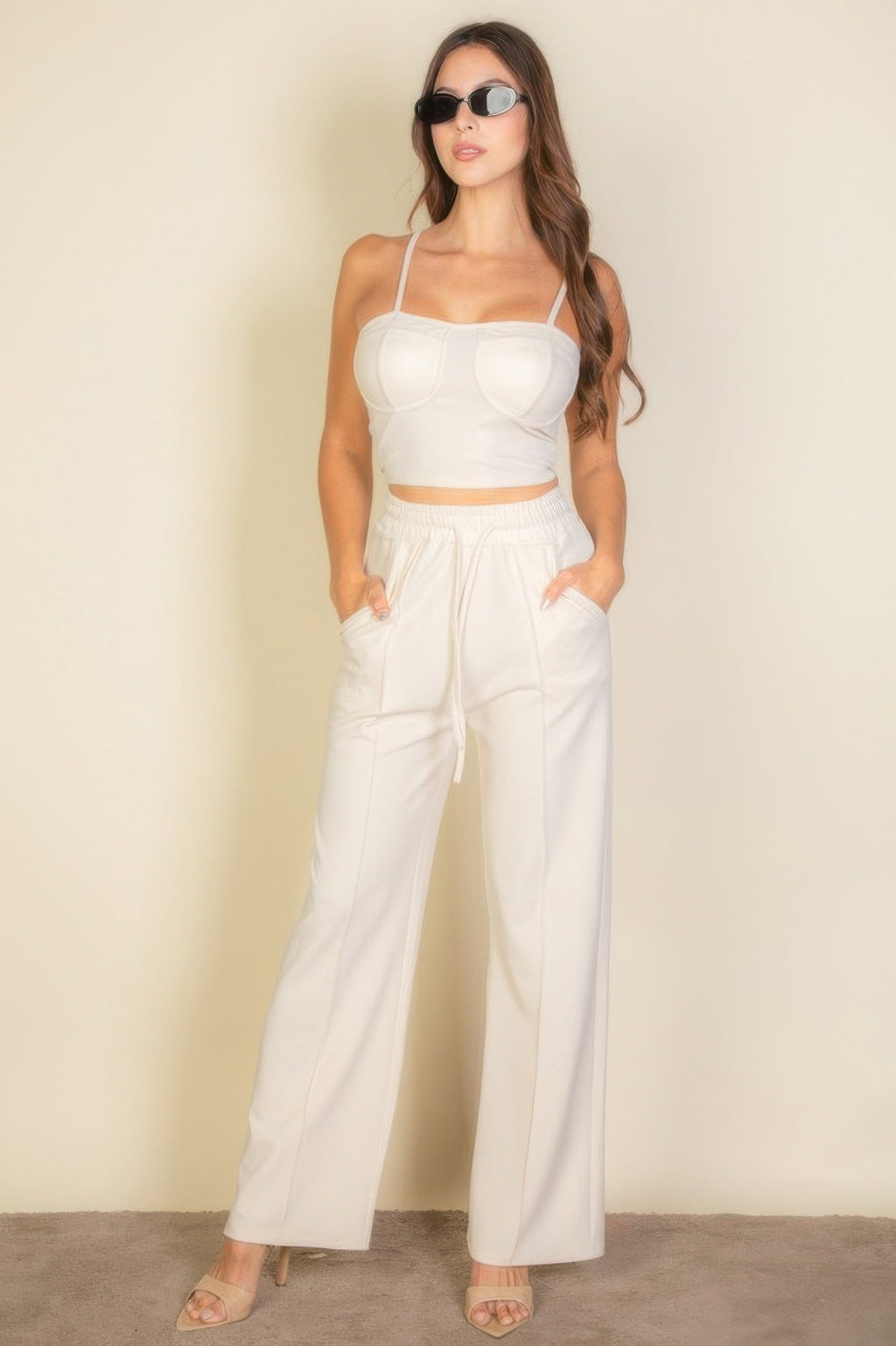 Bustier Crop Cami Top & Slant Pocket Straight Pants by It's a Girly Place