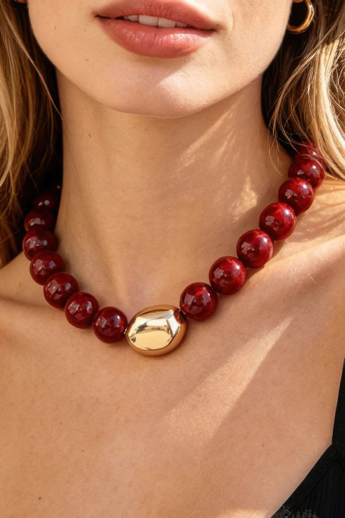 Polished Marble Beaded Pendant Necklace by It's a Girly Place