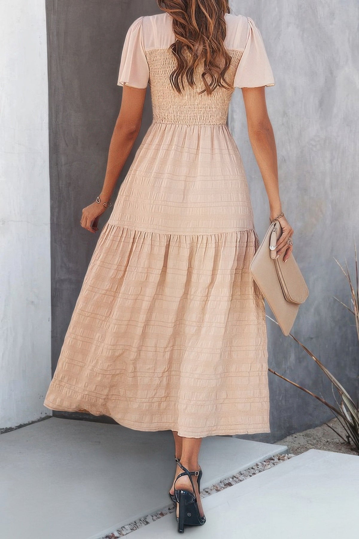 Ruffle Sleeve And Hem Top Shirred Crew Neck Dress by It's a Girly Place