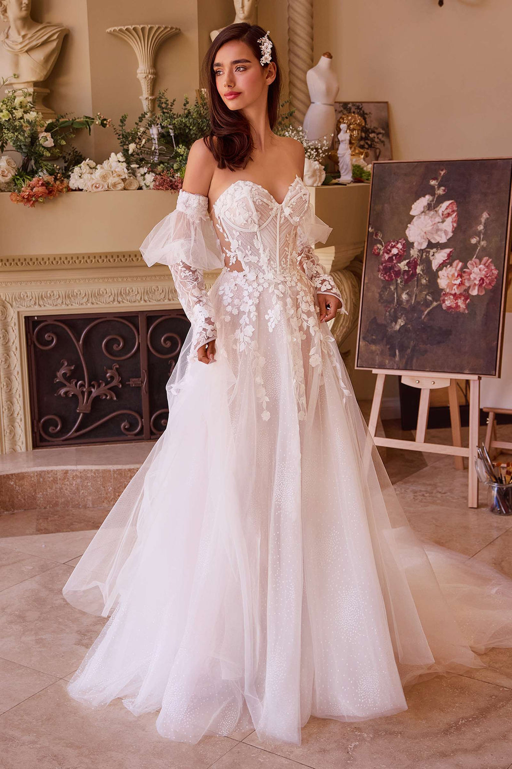 Andrea & Leo WL032 Gown Floral Appliqued Strapless Wedding Ball Gown by DiscountDressShop