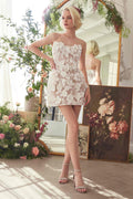 Andrea & Leo WL085 Dimensional Floral & Lace Strapless Short Bridal Midi Dress by DiscountDressShop