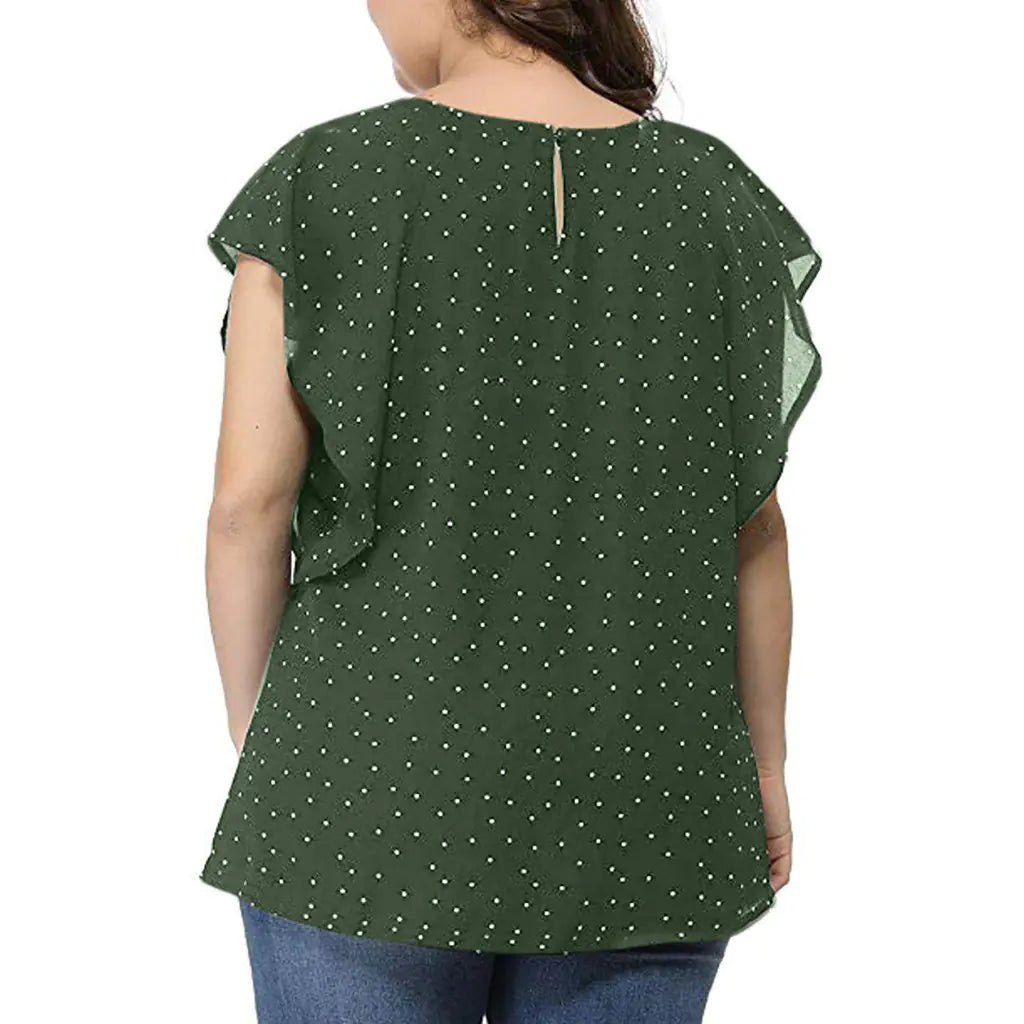 Plus Size Print Layered Sleeve Round Neck Blouse by Trendy Attic Store01