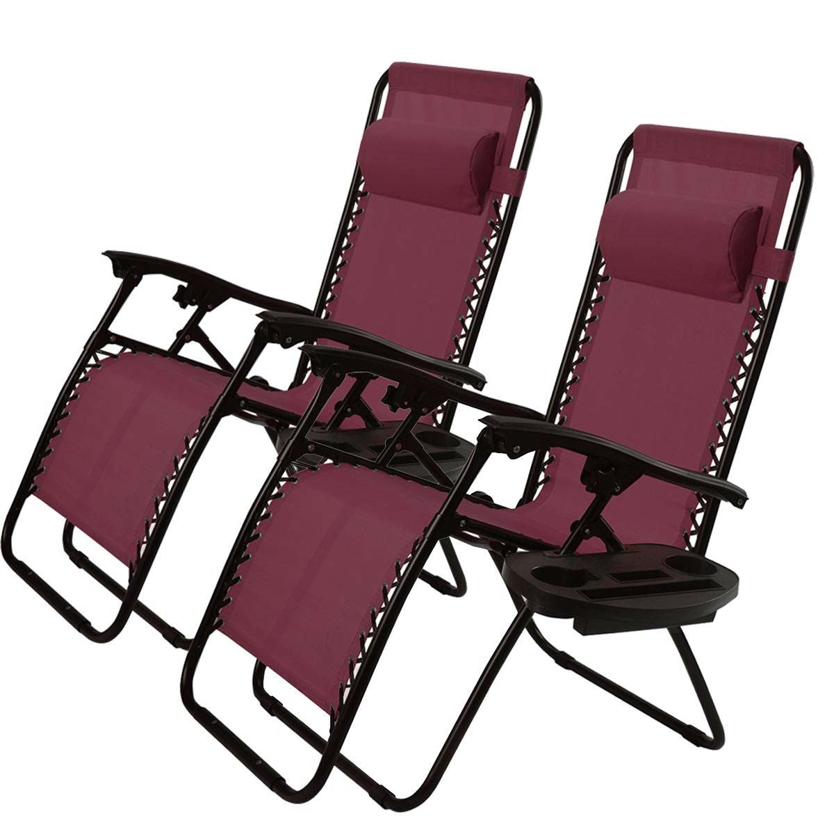 Set of 2 Burgundy Wine Red Folding Outdoor Zero Gravity Lounge Chair by HomePacific