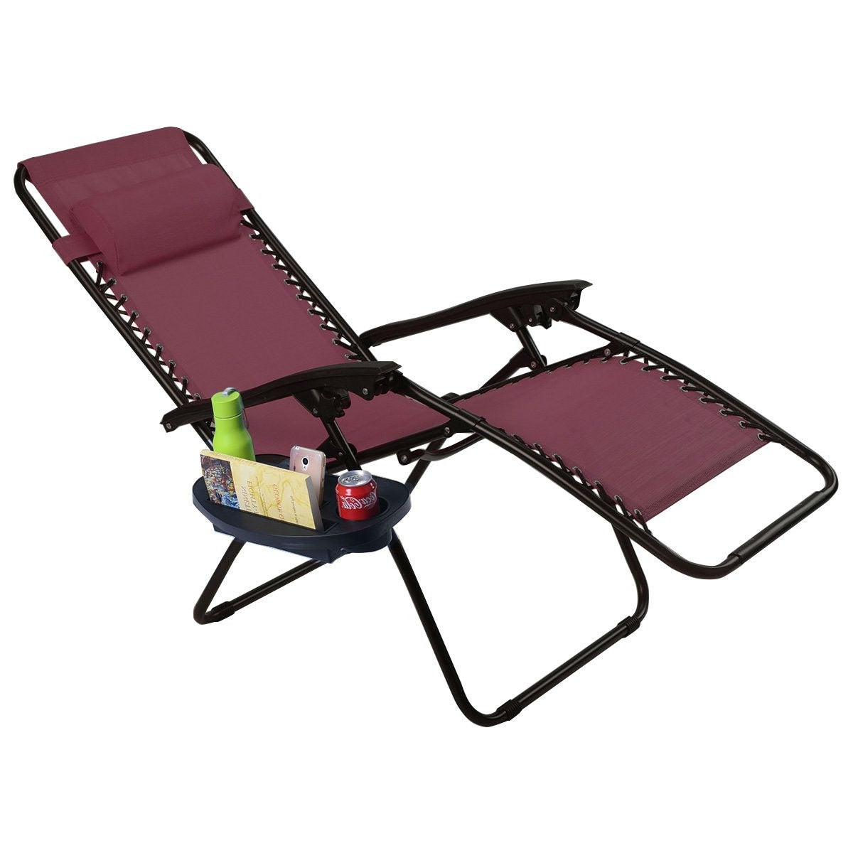 Set of 2 Burgundy Wine Red Folding Outdoor Zero Gravity Lounge Chair by HomePacific