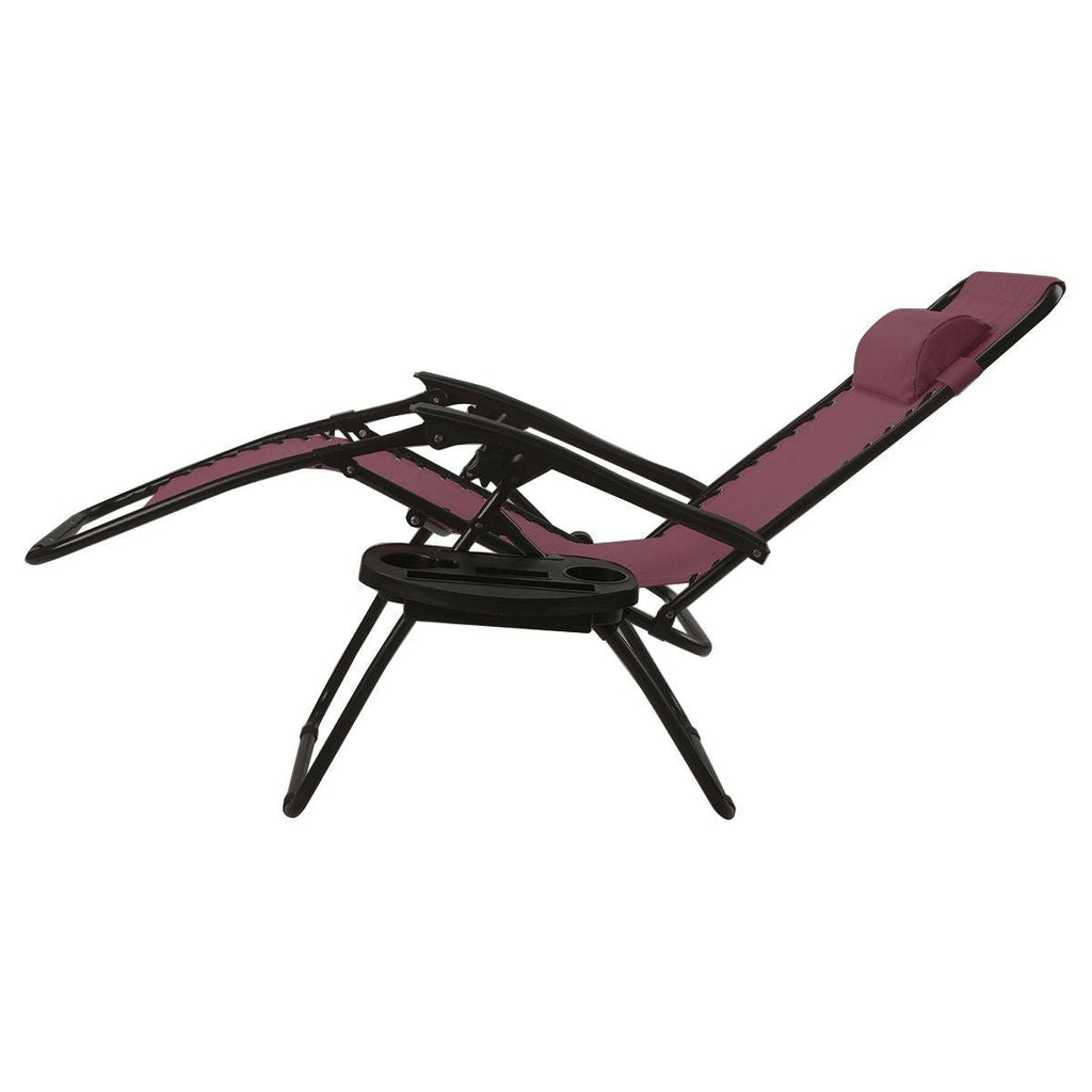 Set of 2 Burgundy Wine Red Folding Outdoor Zero Gravity Lounge Chair by HomePacific
