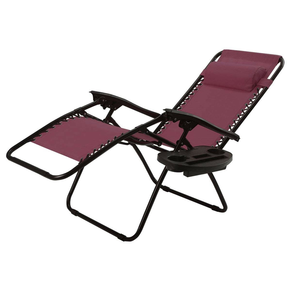 Set of 2 Burgundy Wine Red Folding Outdoor Zero Gravity Lounge Chair by HomePacific