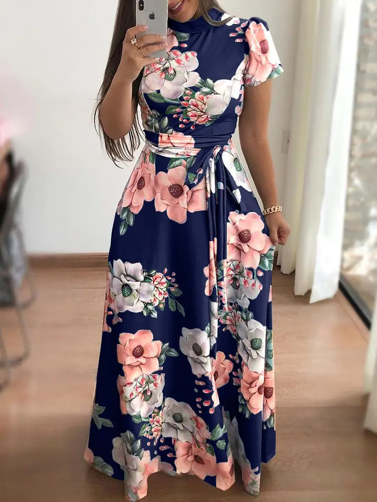 Women's Floral Print Short Sleeve Dress by Trendy Attic Store01