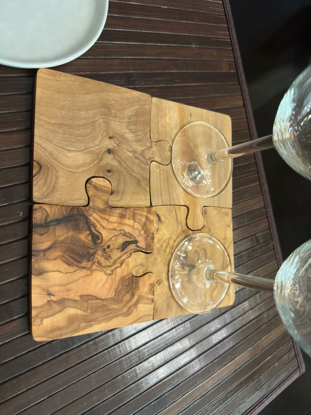 Olive Wood Coaster Puzzle 4-Pcs Set. by Choixe