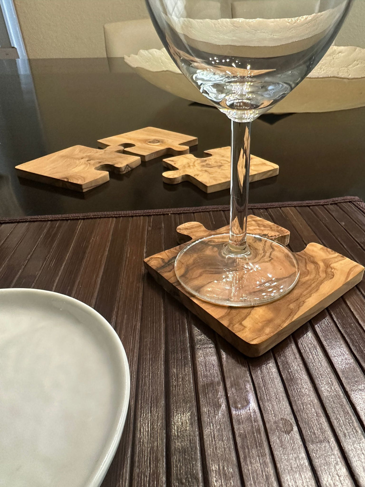 Olive Wood Coaster Puzzle 4-Pcs Set. by Choixe