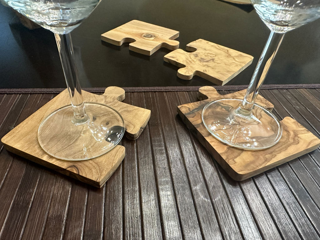 Olive Wood Coaster Puzzle 4-Pcs Set. by Choixe