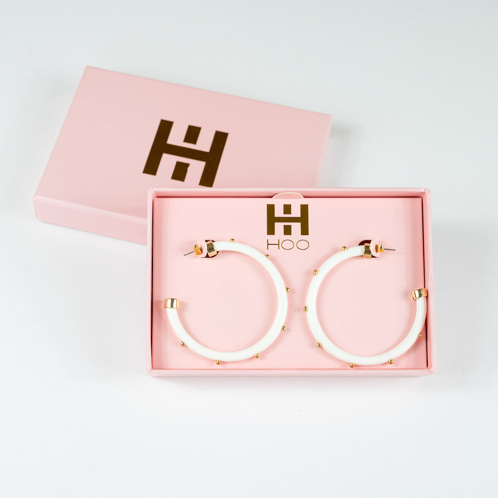 White with Gold Balls Hoop Earrings by hoohoops