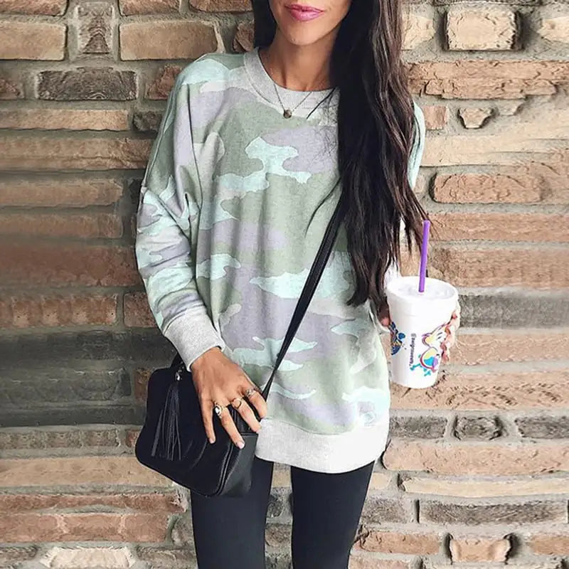 Autumn Winter Print Long Sleeve Round Neck Blouse by Trendy Attic Store01