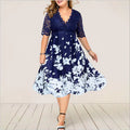 Plus Size Elegant Blue Lace Summer Evening Dress by Trendy Attic Store01