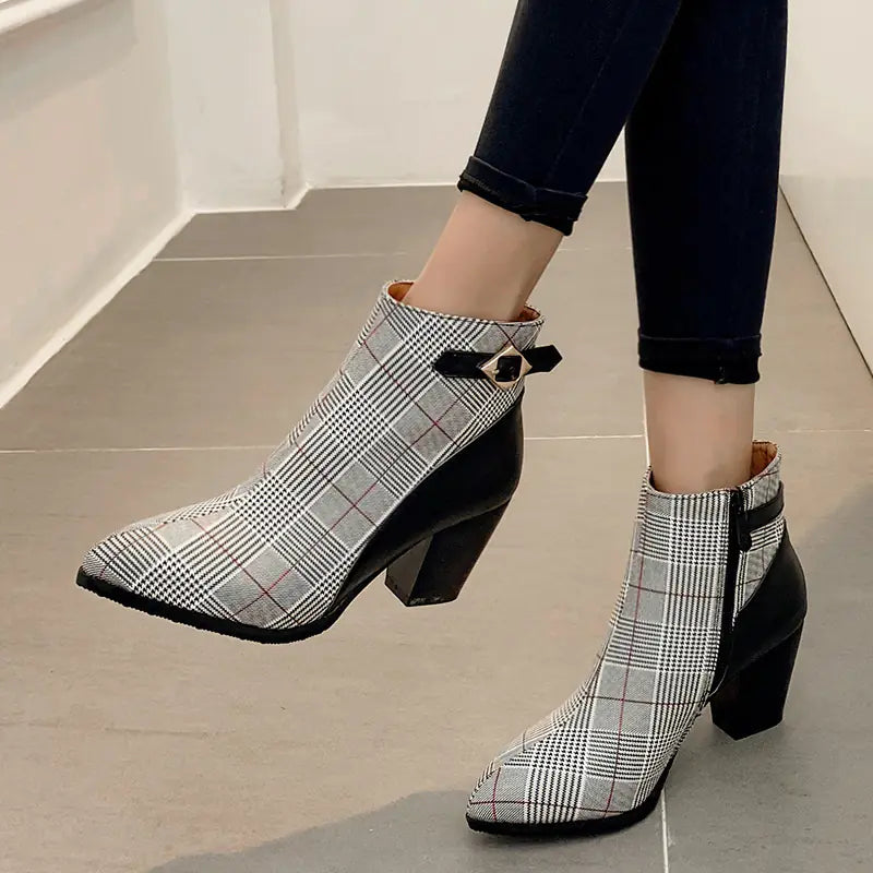 Women's High Heel Short Boots with Thick Heels by Trendy Attic Store01