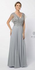 CLEARANCE - Nox Anabel Y526 Long V-Neck Silver Long Dress (Size 2XL) by DiscountDressShop