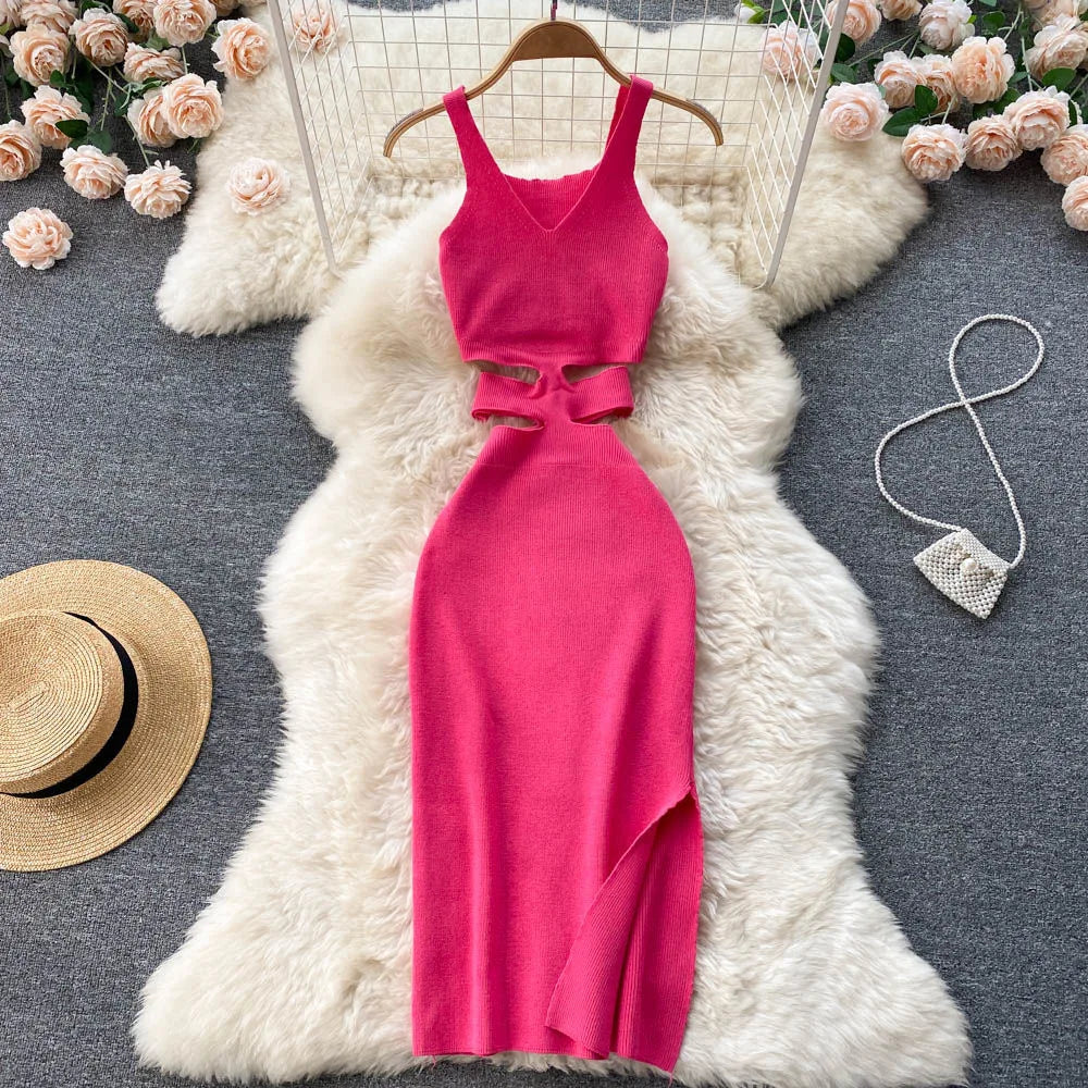 Dress Sexy Cut Out Waist Package Hips Split Bodycon Dress Vestidos Sundress by nowadaysfashion