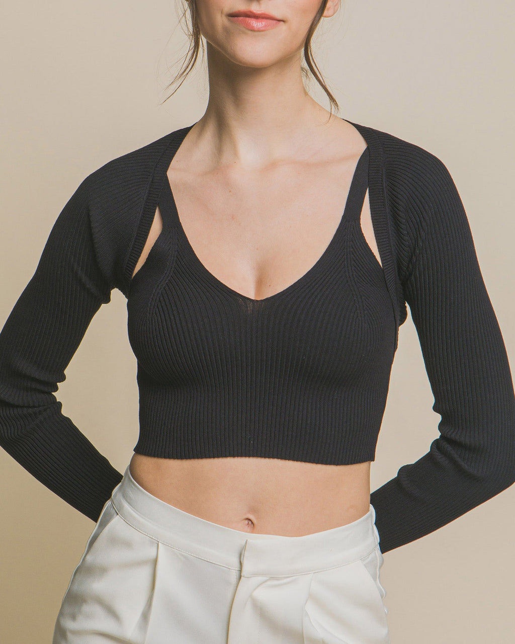 Knit Sweater Cardigan and Crop Tank Top Set by ZIMEGO WOMEN
